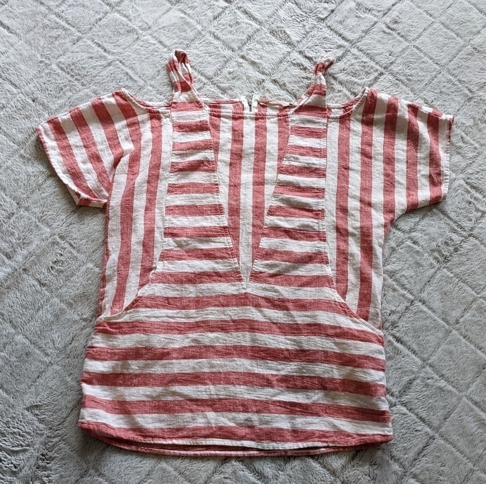 Soft Surroundings Linen Rayon Nautical Shirt Women’s Small Red Stripe
